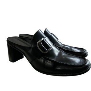Franco Sarto Leather Mules Square Toe Y2K 90's Womens 8M Black Witchy Fairy Goth
